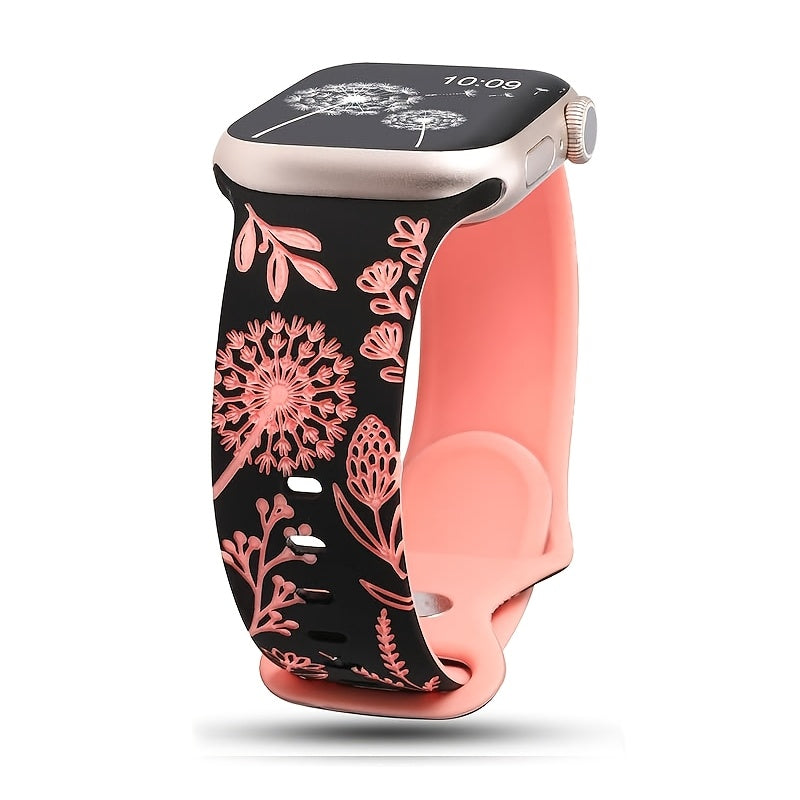 3D Engraved Silicone Sport Watch Band Waterproof Soft Strap with Butterfly Clasp for Apple Watch Series