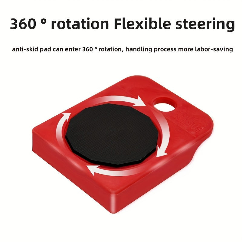 Set of 5 Heavy-Duty Furniture Lifters with Metal Moving Rollers and Rotating Pads