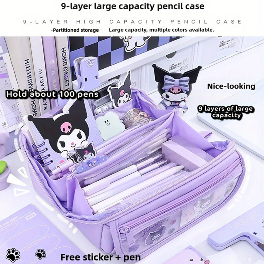 Large Capacity Multi-Functional Oxford Cloth Pen Case for Students with Cartoon Style