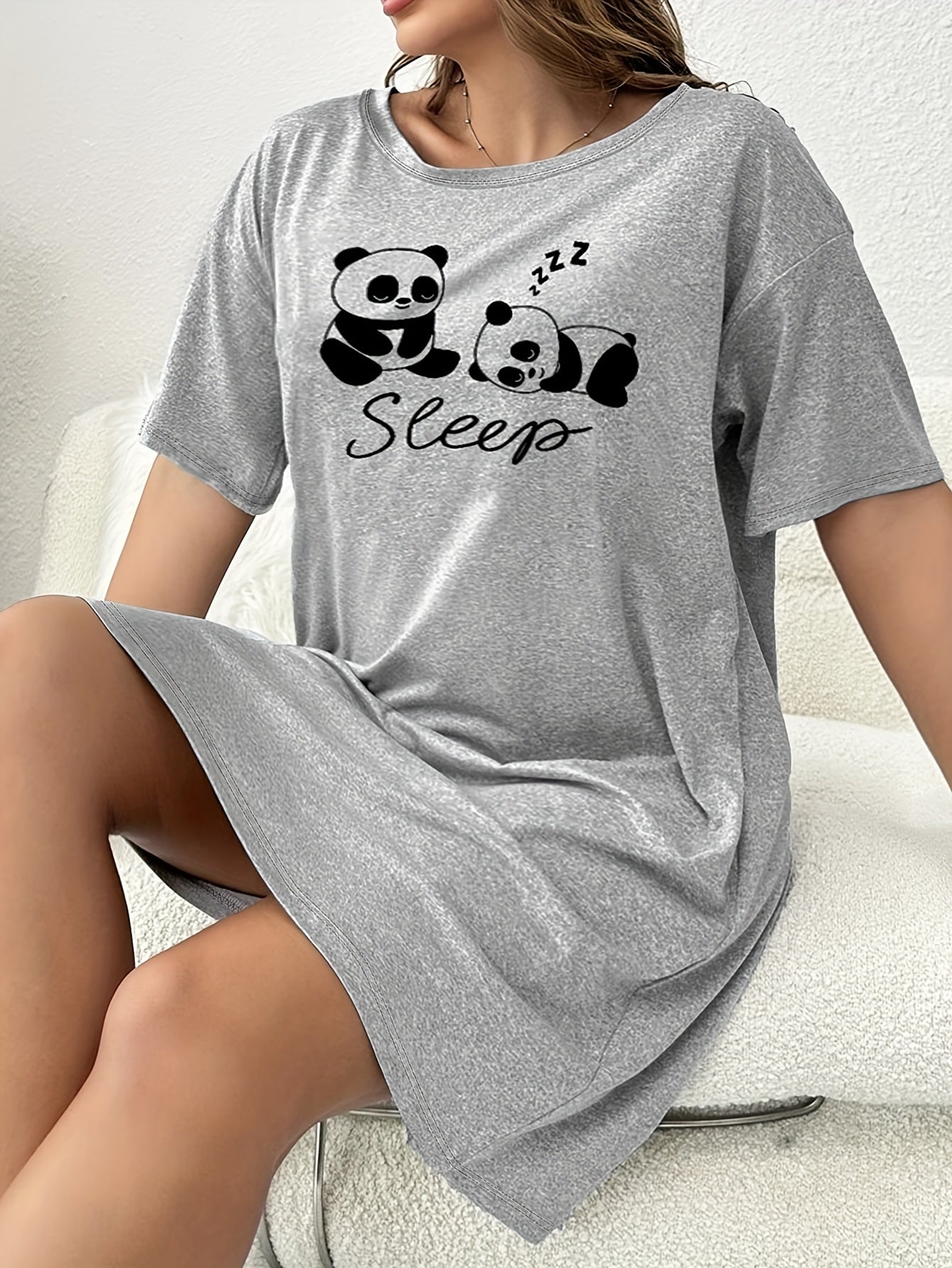 Женское ночное платье-майка с принтом панды, мягкий хлопковый домашний костюм