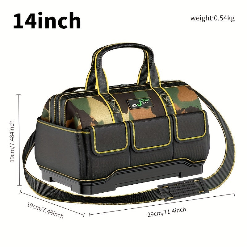 14-Inch Camouflage Waterproof Oxford Tool Bag with Multiple Pockets and Reflective Stripes