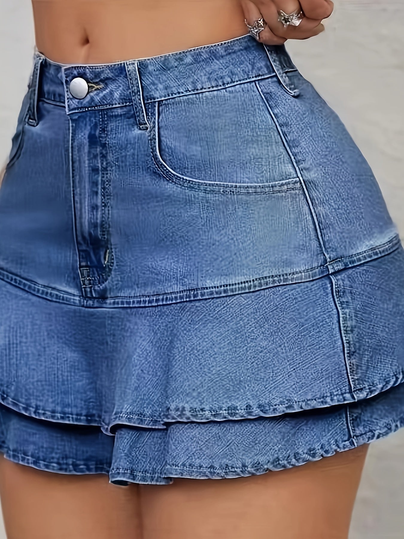 Falda larga casual de talla plus con volante elástico en el dobladillo gris