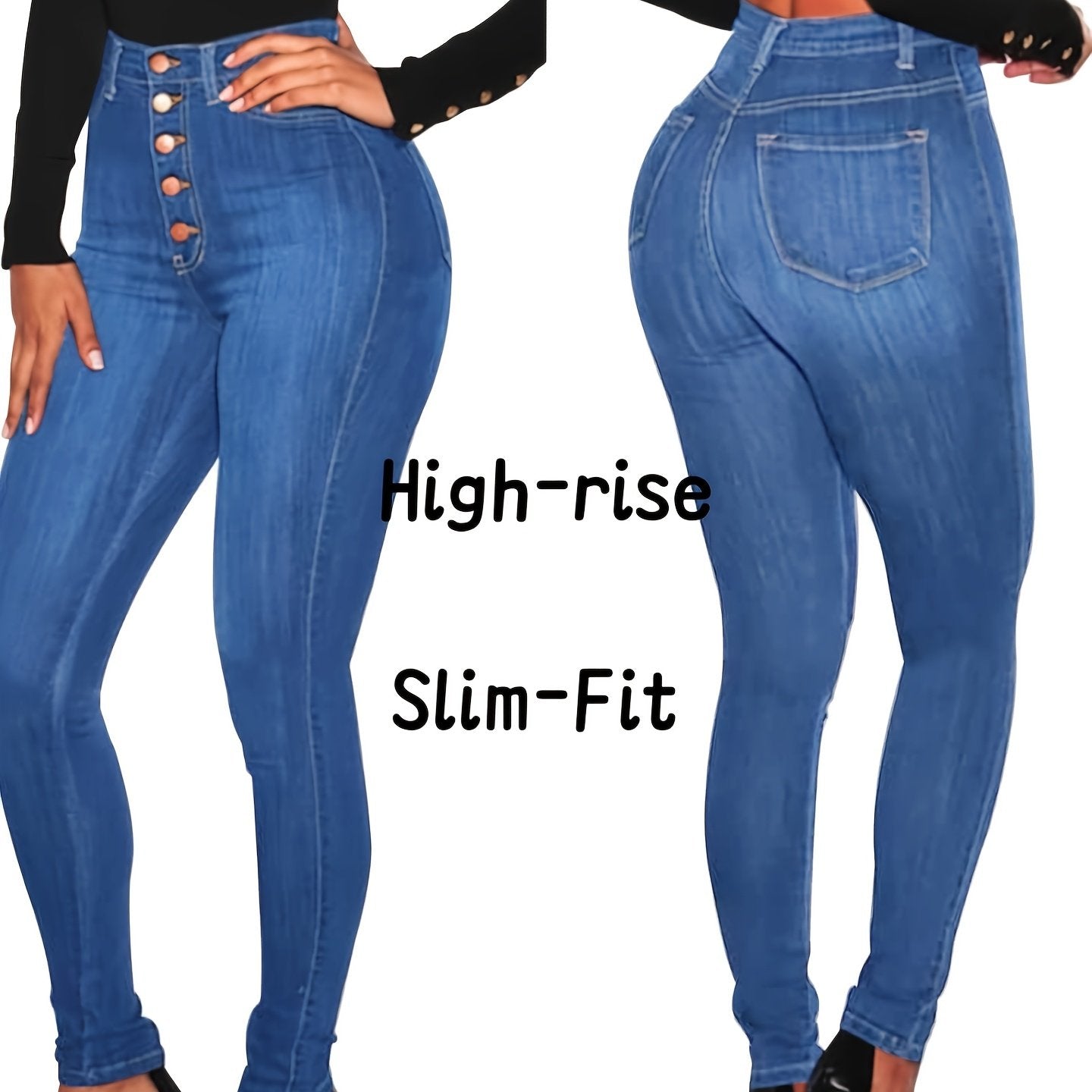 Women's High-Waisted Skinny Jeans Black Stretchy Bootcut Casual