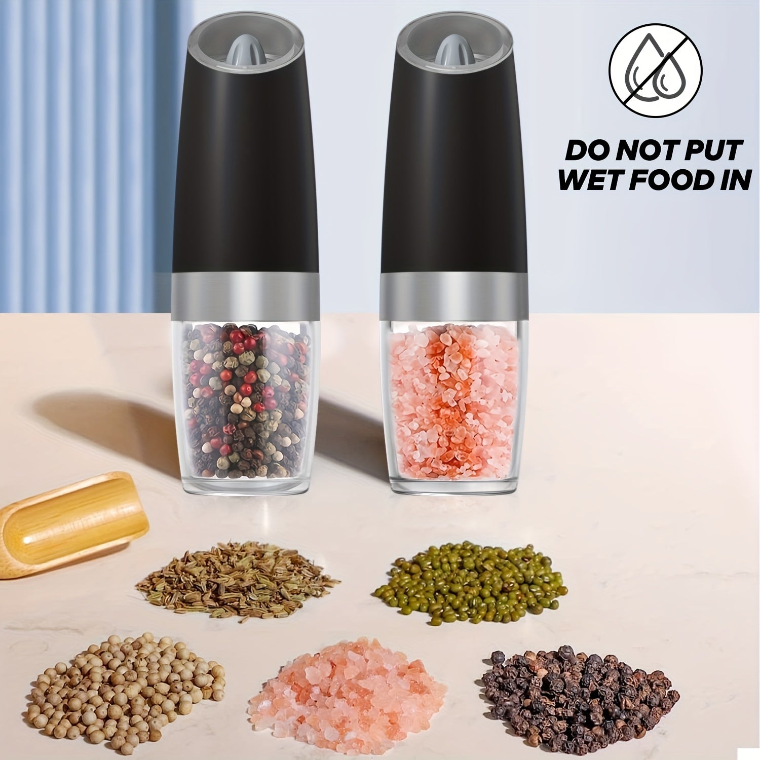 Electric Pepper and Salt Grinder Set with Adjustable Coarseness Battery Operated Stainless Steel with LED Light