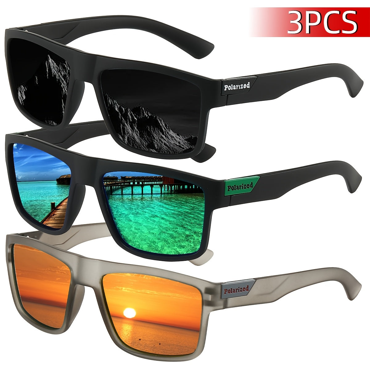 Мужские поляризационные спортивные очки 3 шт. для езды на велосипеде, вождения, рыбалки, отдыха на природе