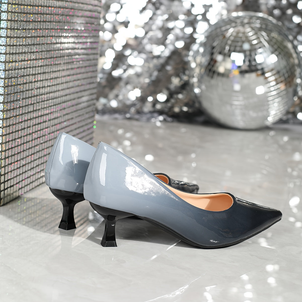 Women's Black Gray Gradient Pointed Toe High Heels Dress Pumps