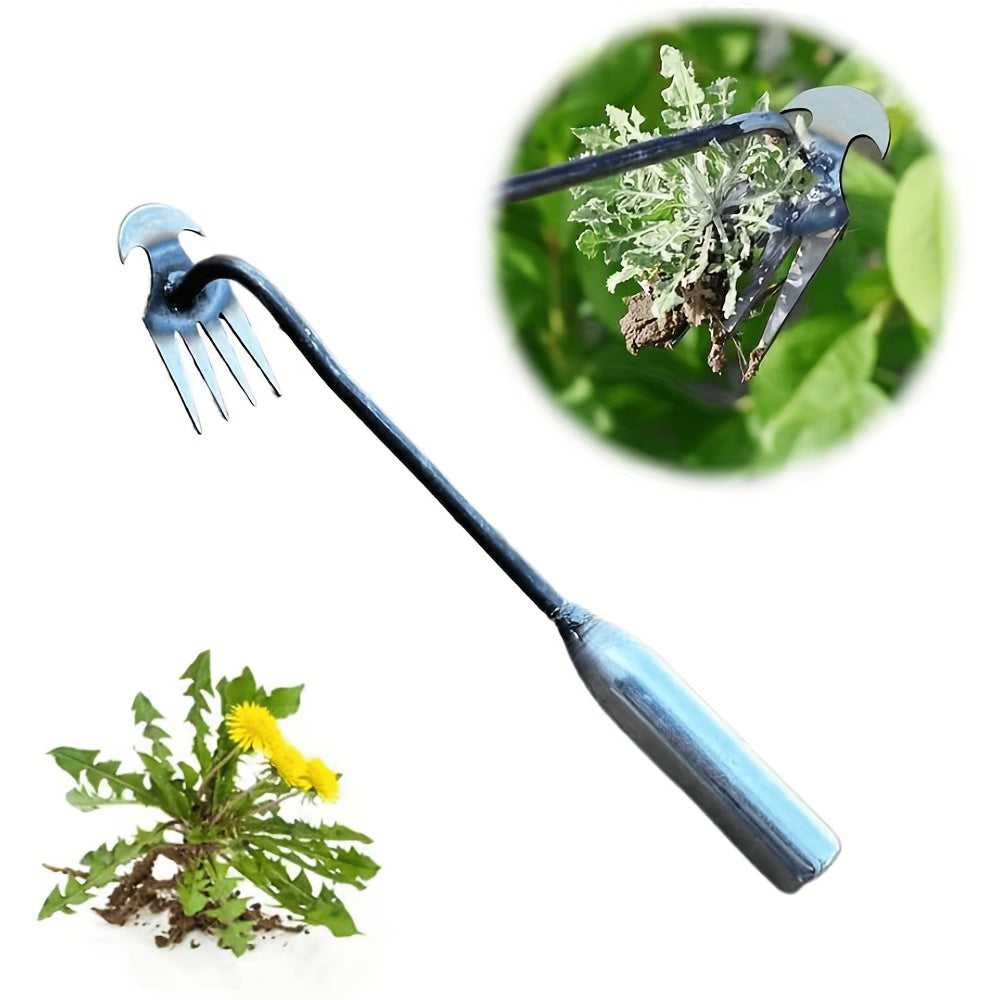 Long-Handled Garden Weeder 30/50cm Manganese Steel with 4 Teeth for Weeding and Uprooting