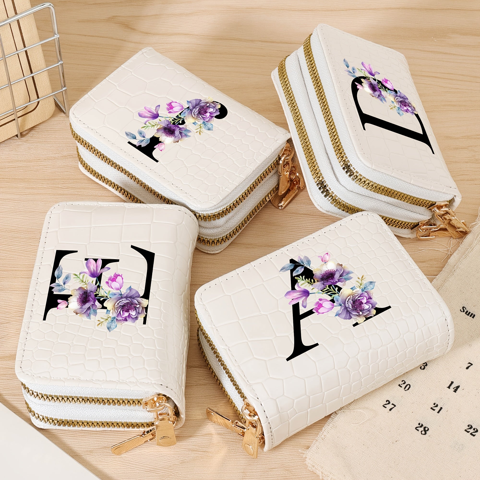 Minimalist Floral Credit Card Holder with Zipper Coin Purse for School and Back-to-School Supplies