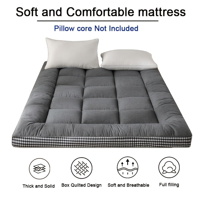 Full Size Japanese Floor Mattress with Thick Fluffy Padding Blue Foldable Tatami Cushion for Camping Dormitory Guest