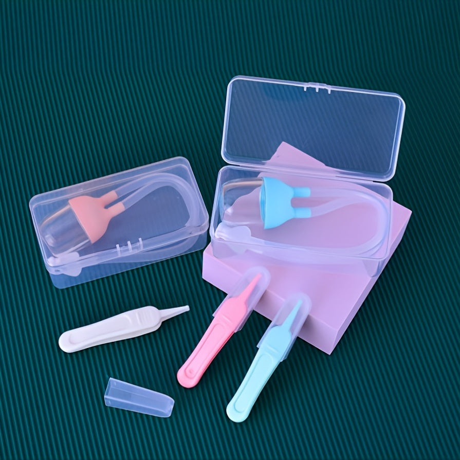 Baby Nasal Aspirator Set with Booger Clip 3 Pieces for Nose Ear Navel Care Pink Blue