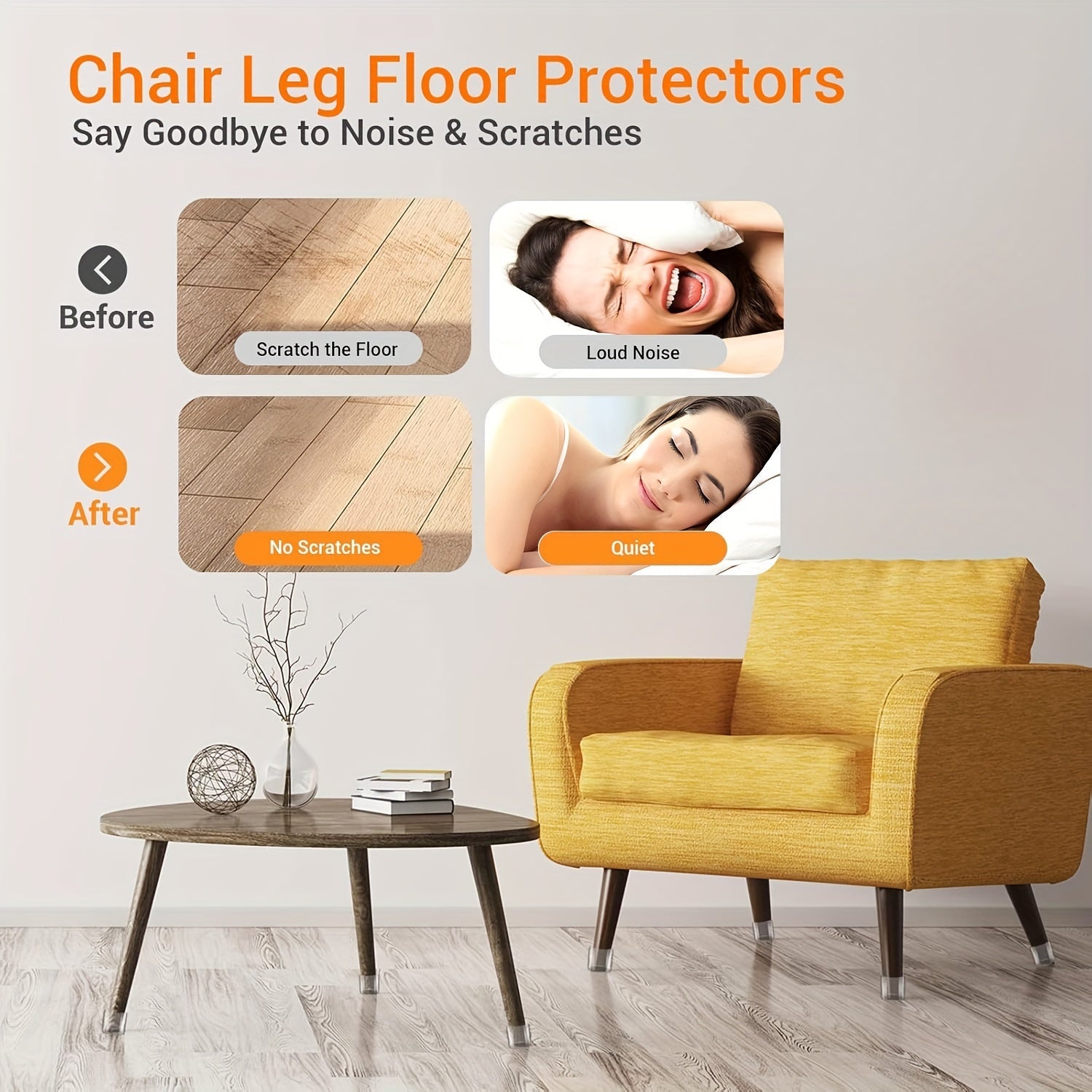 24 Pcs Silicone Chair Leg Caps with Felt for Large Round Legs Floor Protectors