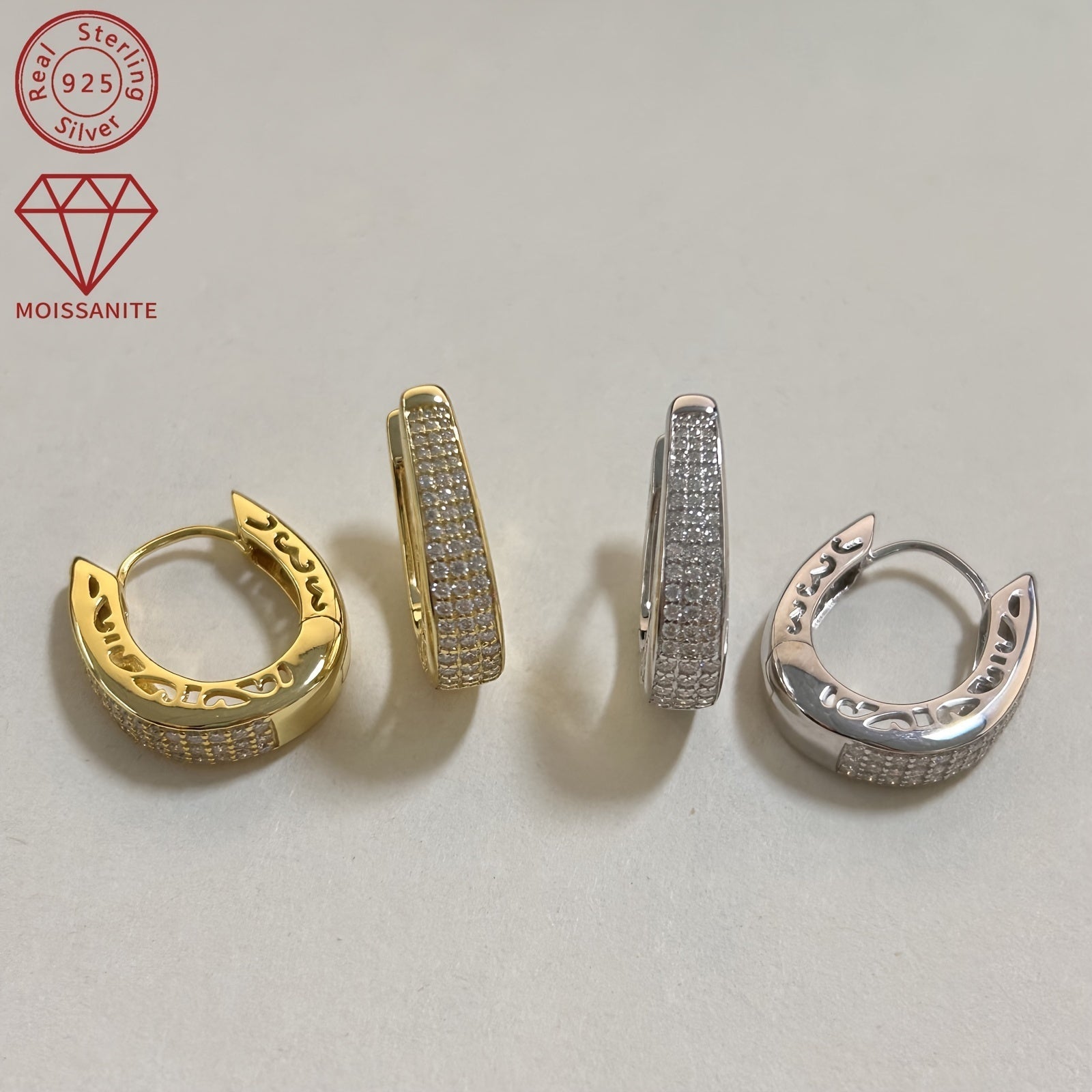 Women's Moissanite Earrings 925 Silver with 0.43ct and Patterned Stones