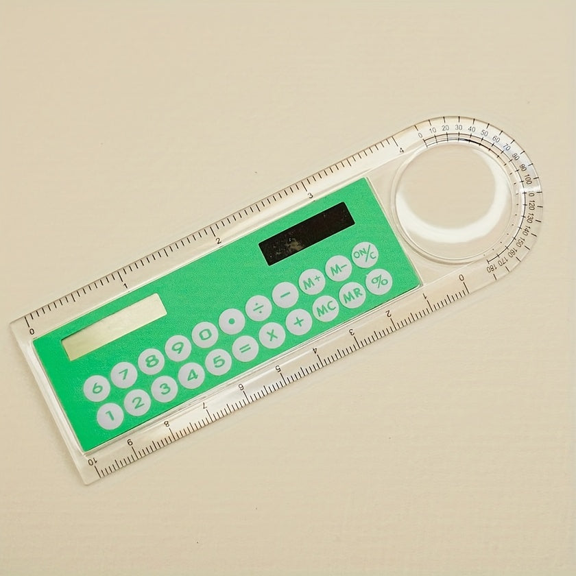 Mini Ultra-Thin Solar Calculator Ruler with Magnifying Glass 10cm Office School Supplies