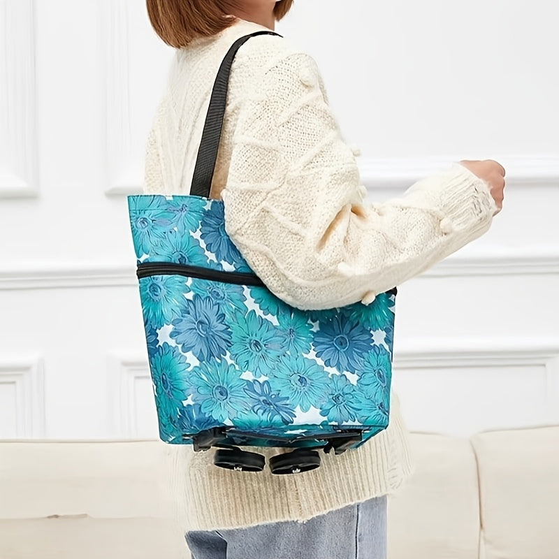 Foldable Shopping Cart Trolley with Wheels Waterproof Oxford Fabric Large Capacity