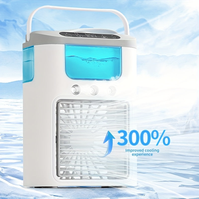 Portable USB Desktop Fan Air Cooler with 3 Speeds, 3 Mist Levels, 7 LED Lights, Rechargeable 1200mAh Battery