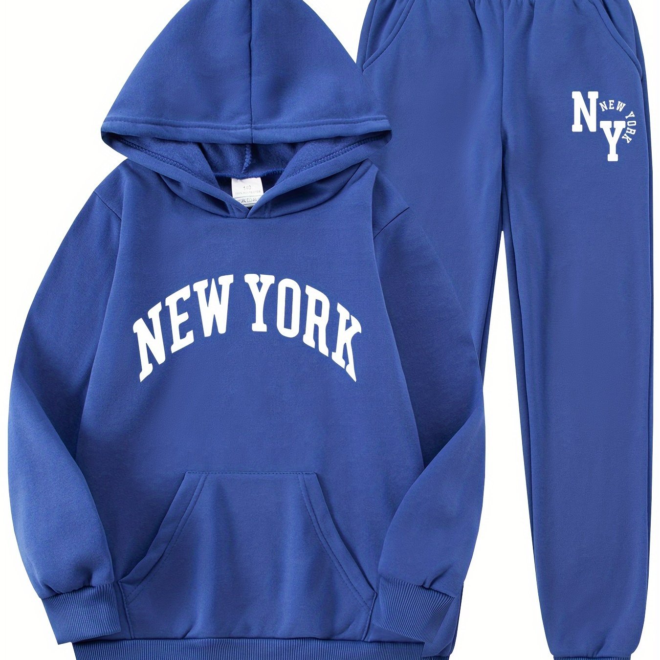 Bolalar uchun Nyu-York harfli printli hoody va sport shimlari to'plami. Kengaytirilgan polyester to'qima matosidan tayyorlangan, cho'ntaklari bor. O'g'il bolalar, qizlar, o'smirlar va bolalar uchun ozgina cho'ziladigan va odatdagi moslikda. Ideal uchun