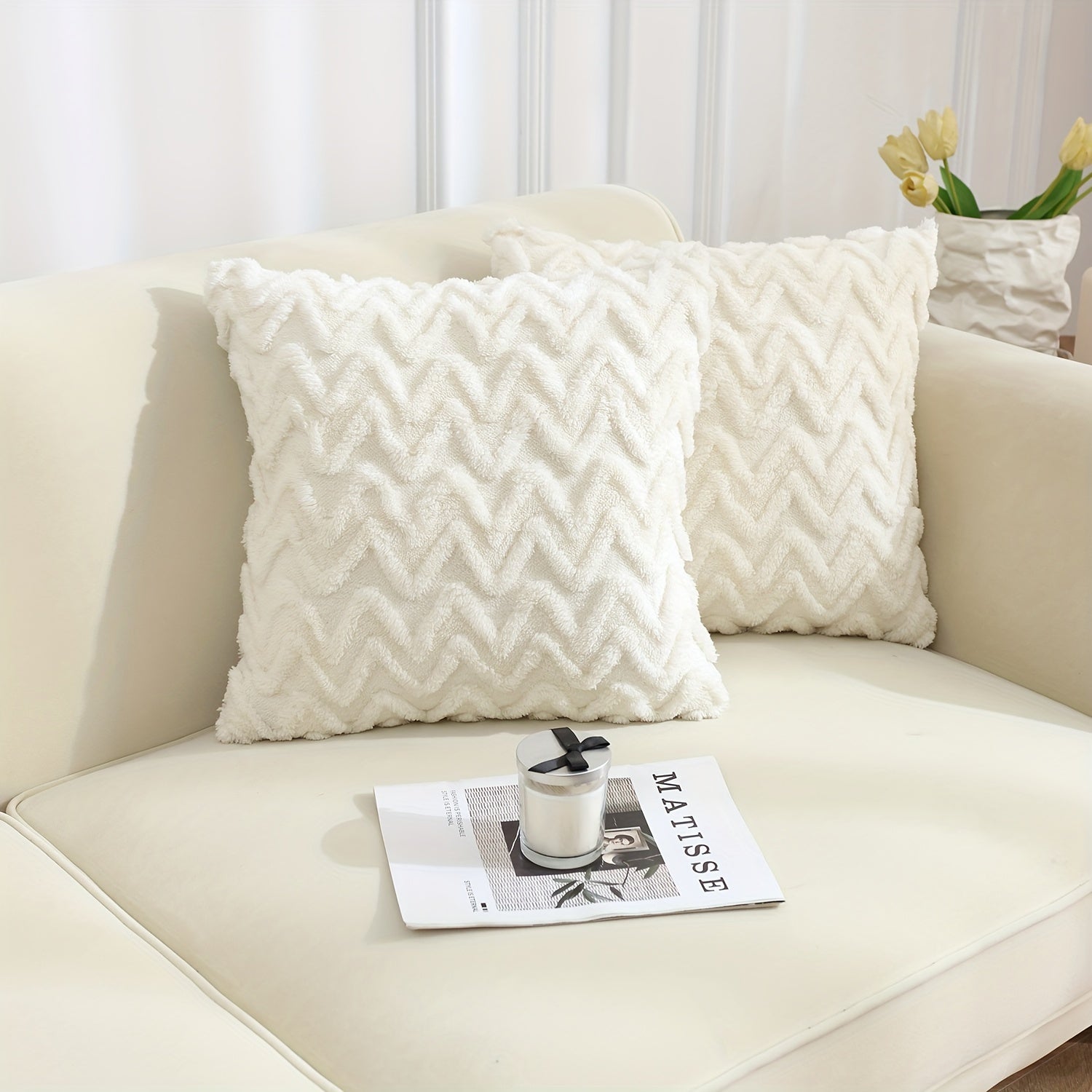 White Plush Cotton Velvet Pillowcase for Bedroom Sofa Decor