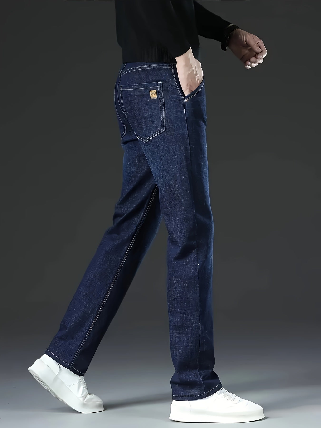 Men's Regular Fit Straight Leg Jeans in Washed Denim with Slight Stretch