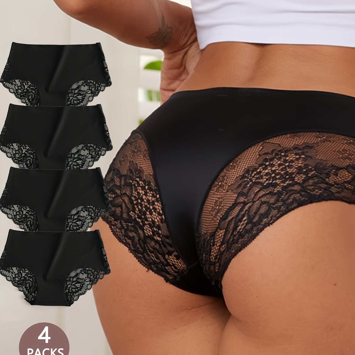 Women’s Seamless Lace Panties Breathable Underwear Comfortable Lingerie Pack of 4