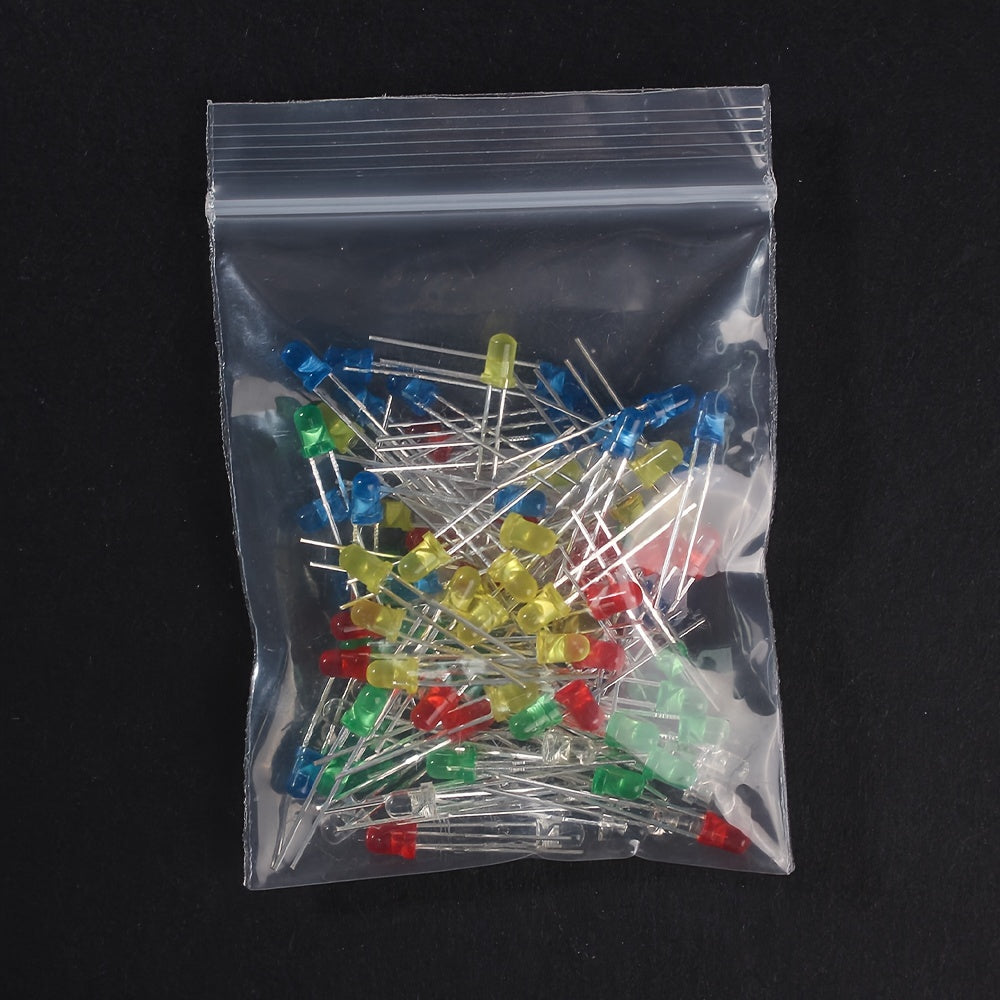 Elektronika uchun 100 dona LED diod to'plami Qizil Sariq Moviy Yashil Oq