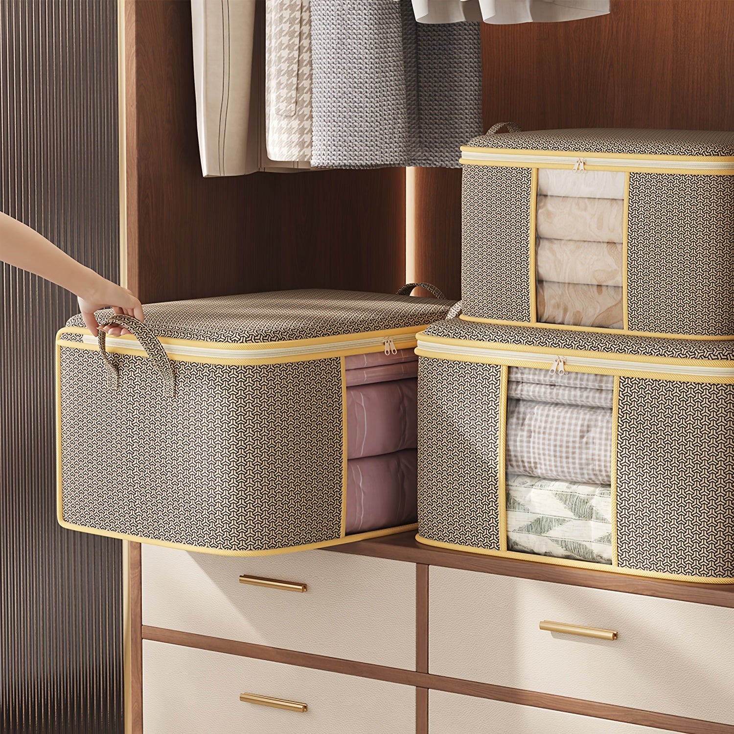 Extra Large Foldable Storage Bag Non-Woven Fabric with Reinforced Handles and Zipper for Clothes and Bedding