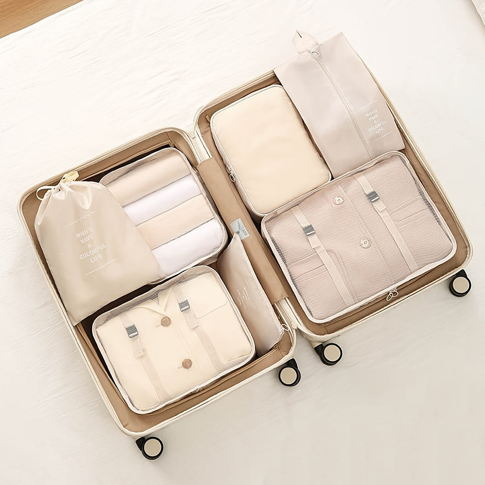 7-Piece Travel Storage Bag Set for Clothes Shoes Makeup Polyester Organizer