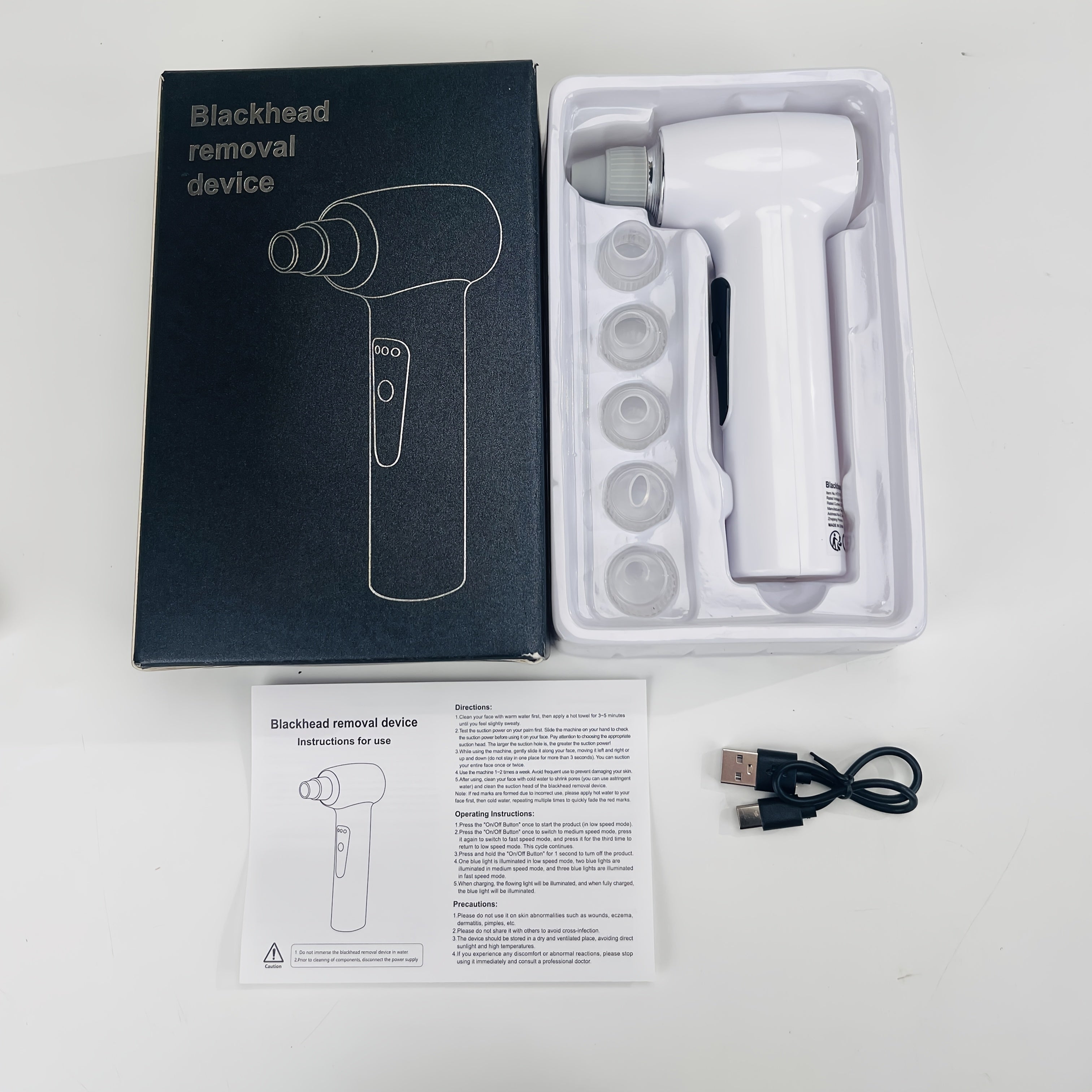 Electric Blackhead Remover USB Rechargeable with 3 Modes and 5 Nozzle Tips