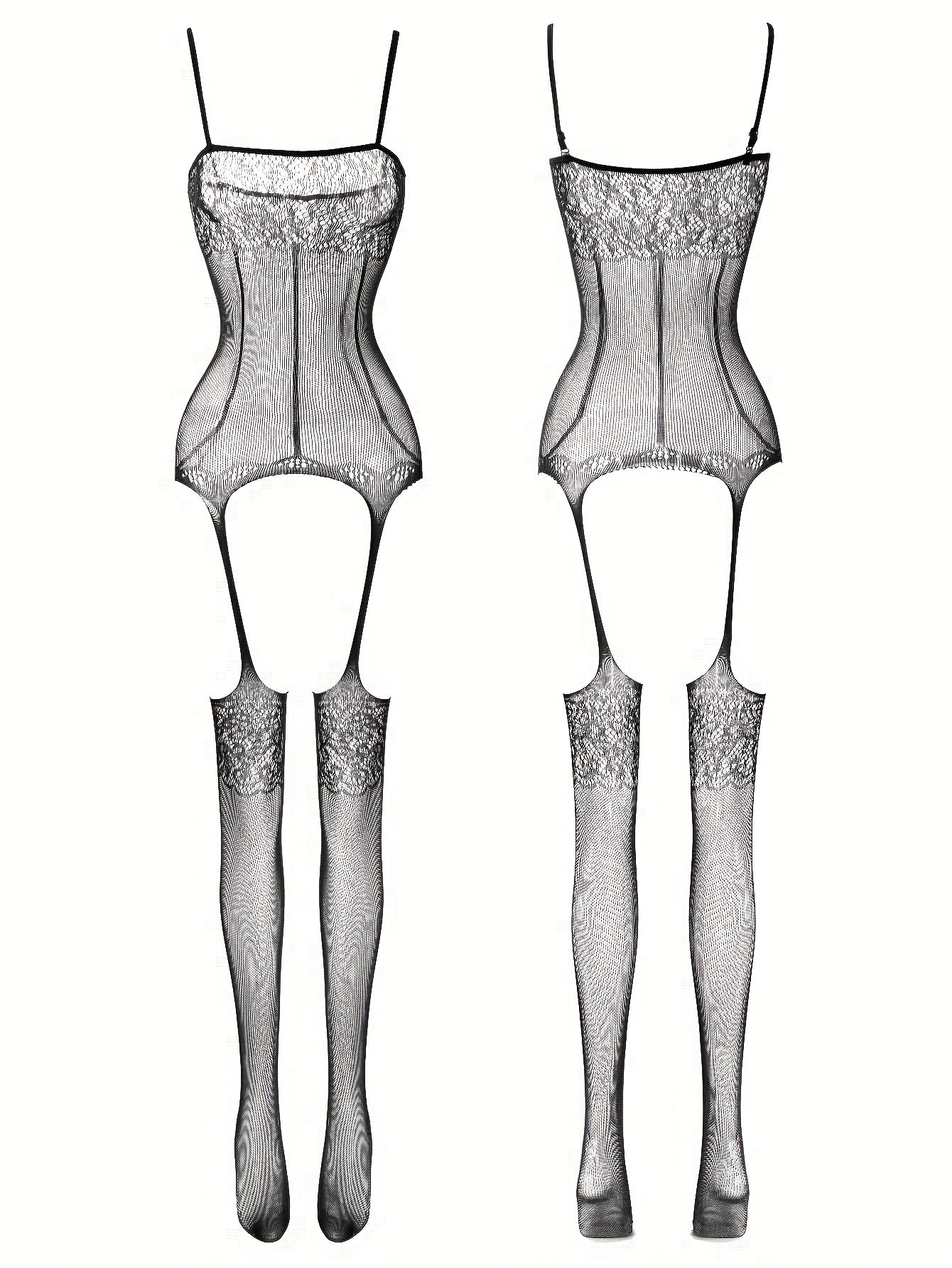 Women’s Mesh Bodysuit with Suspenders and Embroidery