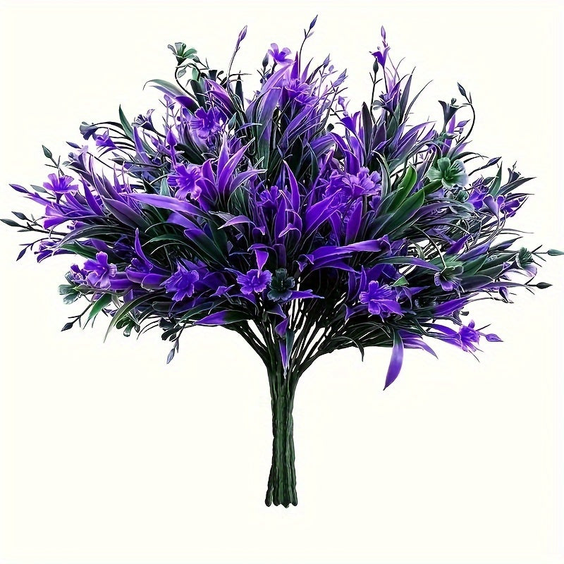 6 шт. искусственных букетов цветов, фиолетовые, защищены от ультрафиолета, реалистичные искусственные зелени для внутреннего и наружного декора