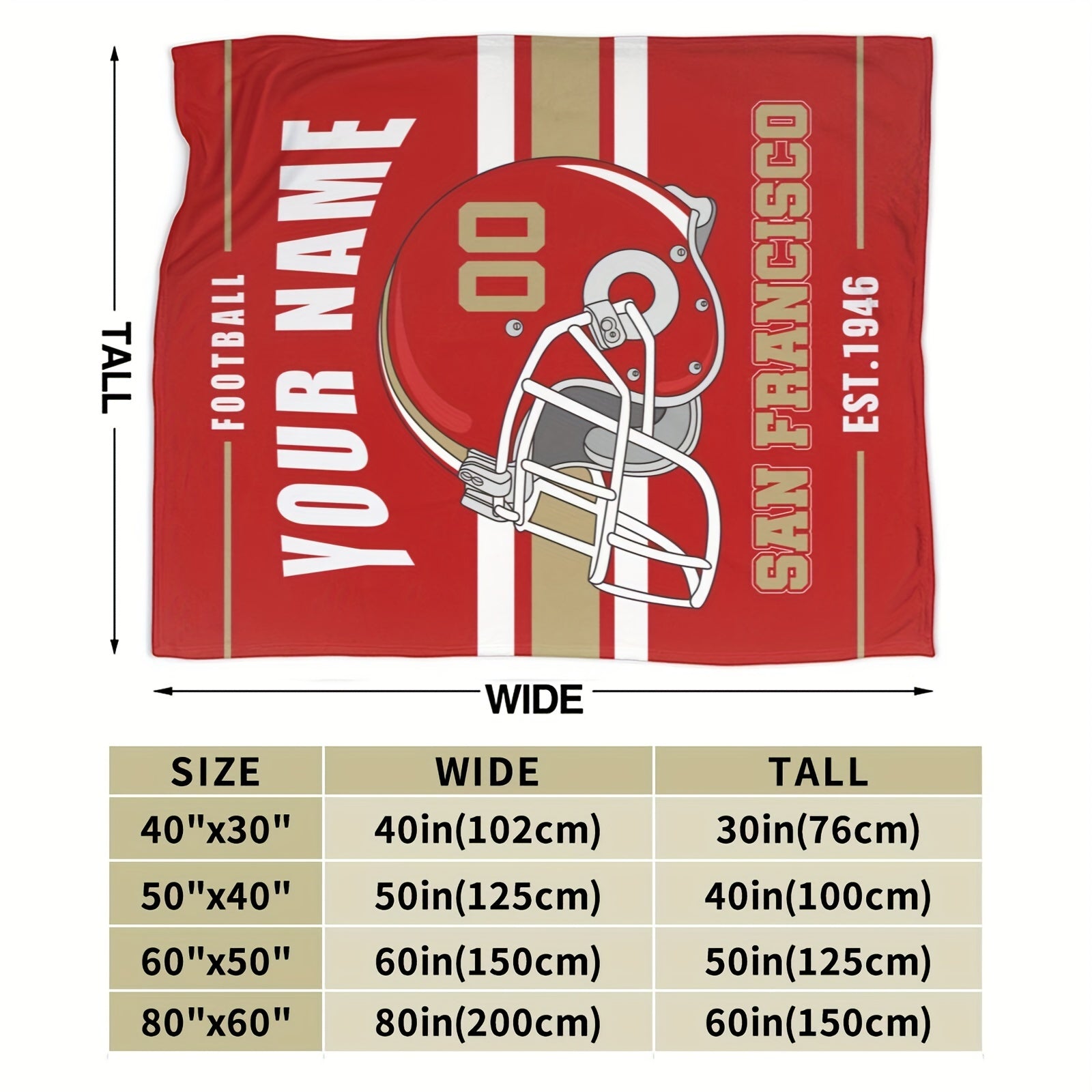 Personalized San Francisco Football Blanket Custom Name Throw for Bed Sofa Cozy Flannel