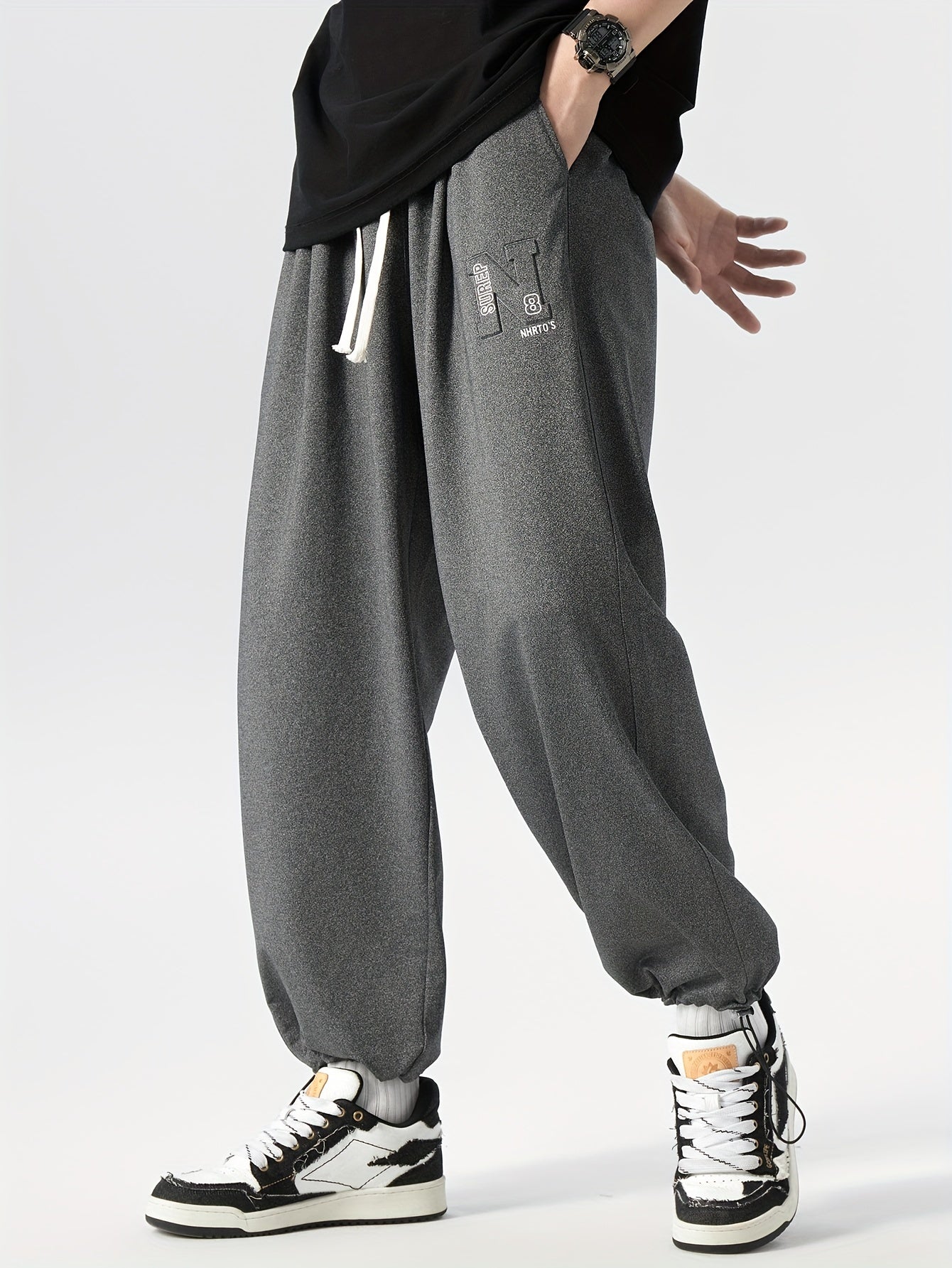 Pantalones deportivos de corte holgado para hombre con patrón geométrico, poliéster elastano, lavado a máquina, tallas grandes