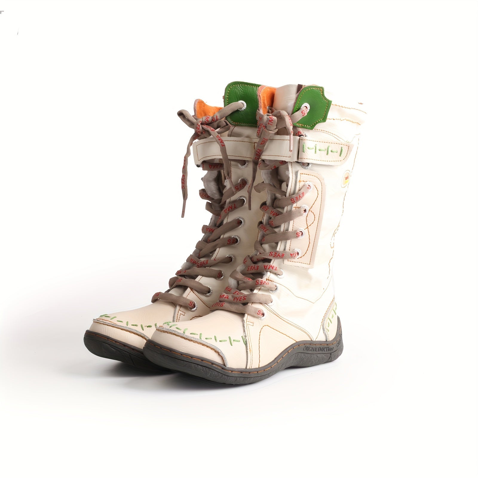 Women's Leather Fleece Lined Color-Blocking Hiking Boots Non-Slip Mid-Calf