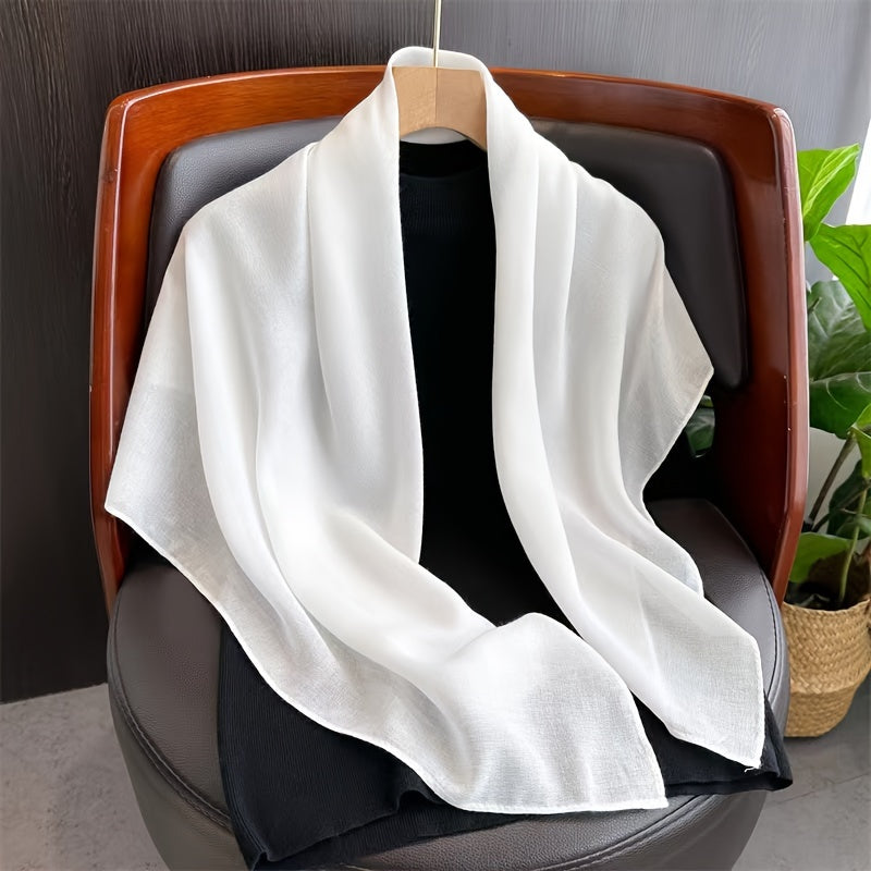Elegant Women's Monochrome Square Scarf with Thin, Breathable Linen Feel - 89.92cm - Minimalist Style, Windproof, Sunscreen - Perfect Head Wrap
