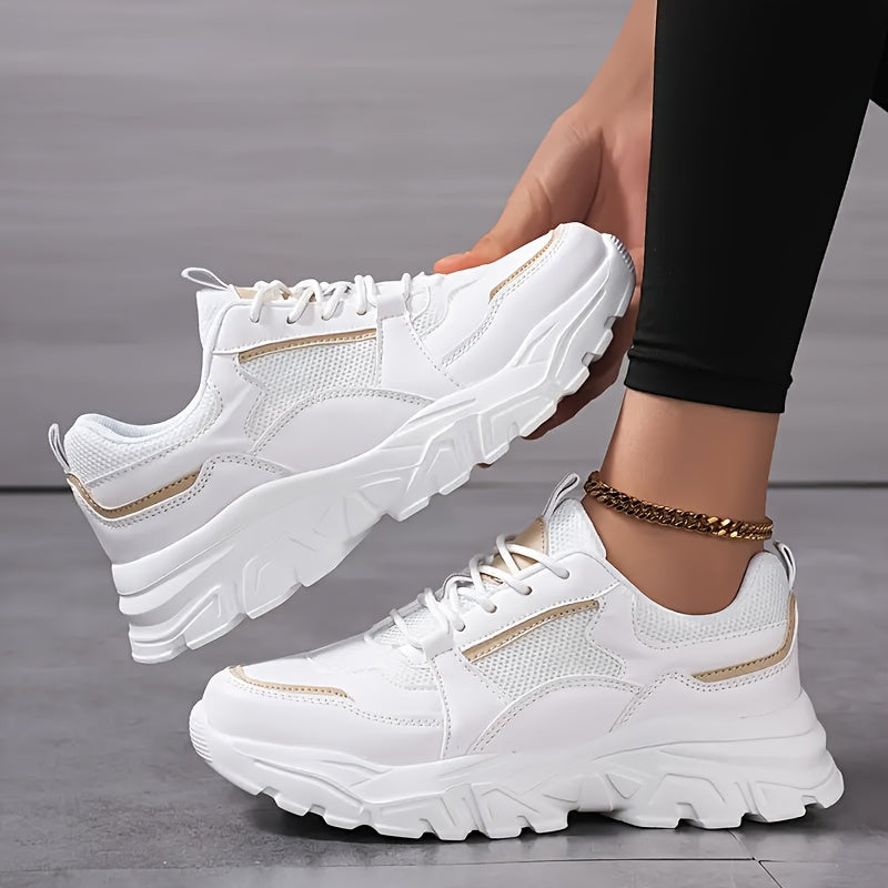 Women's Mesh Chunky Sneakers Casual Running Travel Black Gold