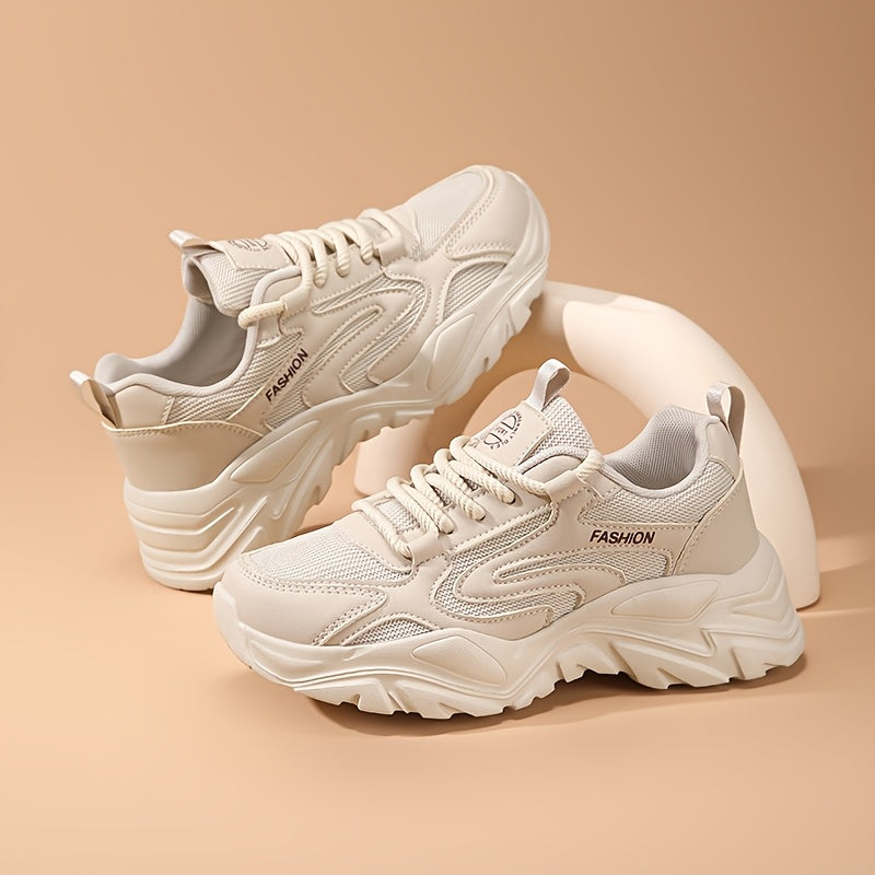 Women's Casual Chunky Sneakers Breathable Mesh Faux Cover Low-Top Lace-Up