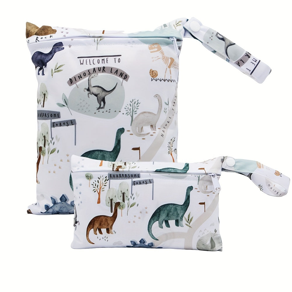 Set of 2 Dinosaur Print Waterproof Reusable Diaper and Wet Dry Bags for Baby and Toddler