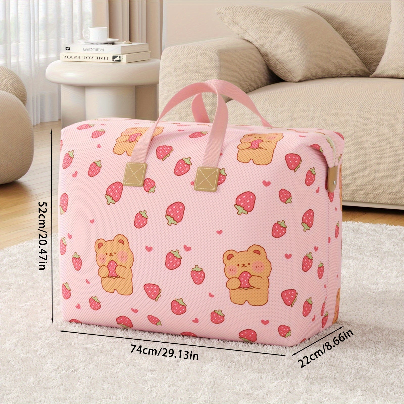 Large Pink Bear Storage Bag Non-Woven Organizer for Home Essentials Space-Saving