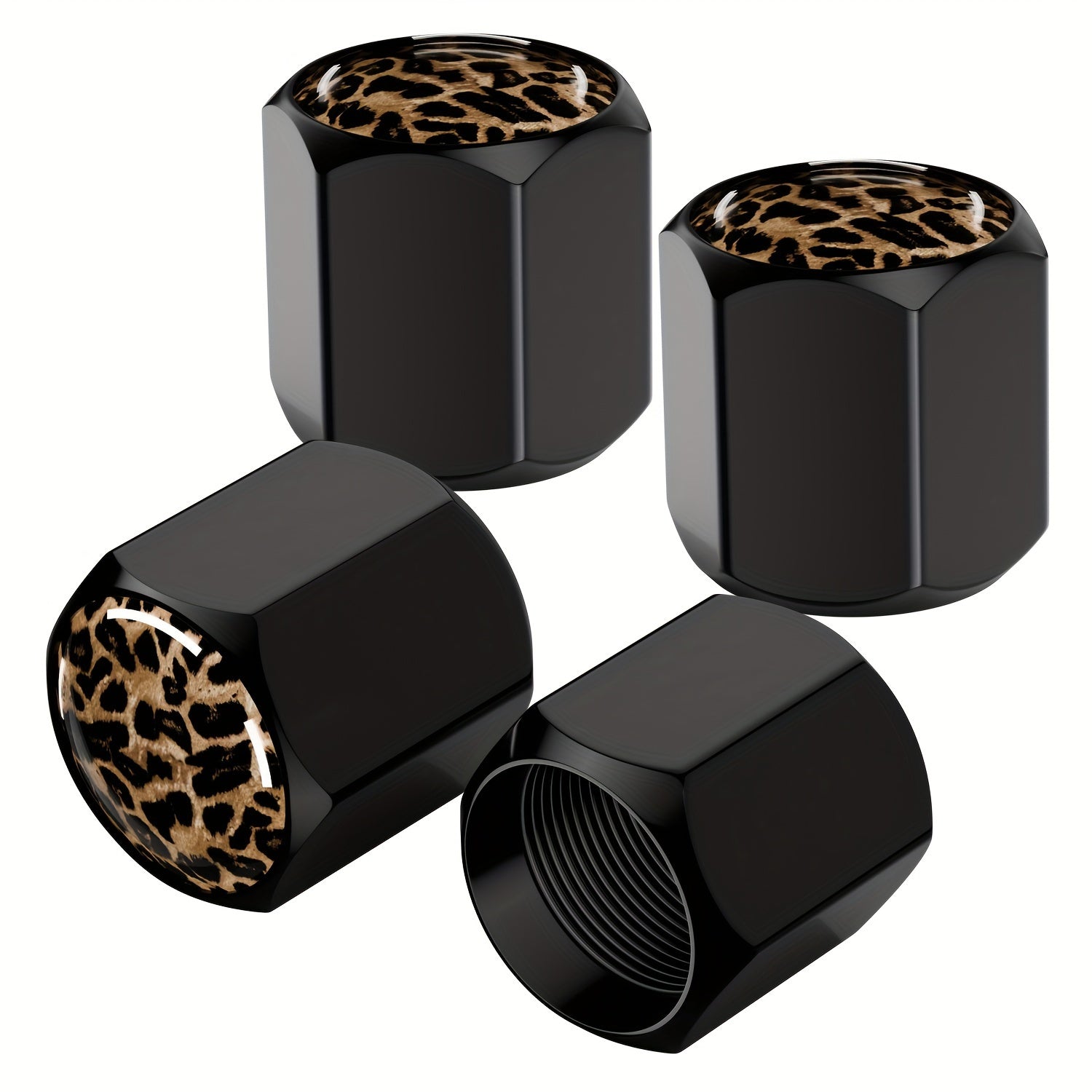 Set of 4 Copper Tire Valve Stem Caps Leopard Print Universal Fit for Cars Trucks Bikes