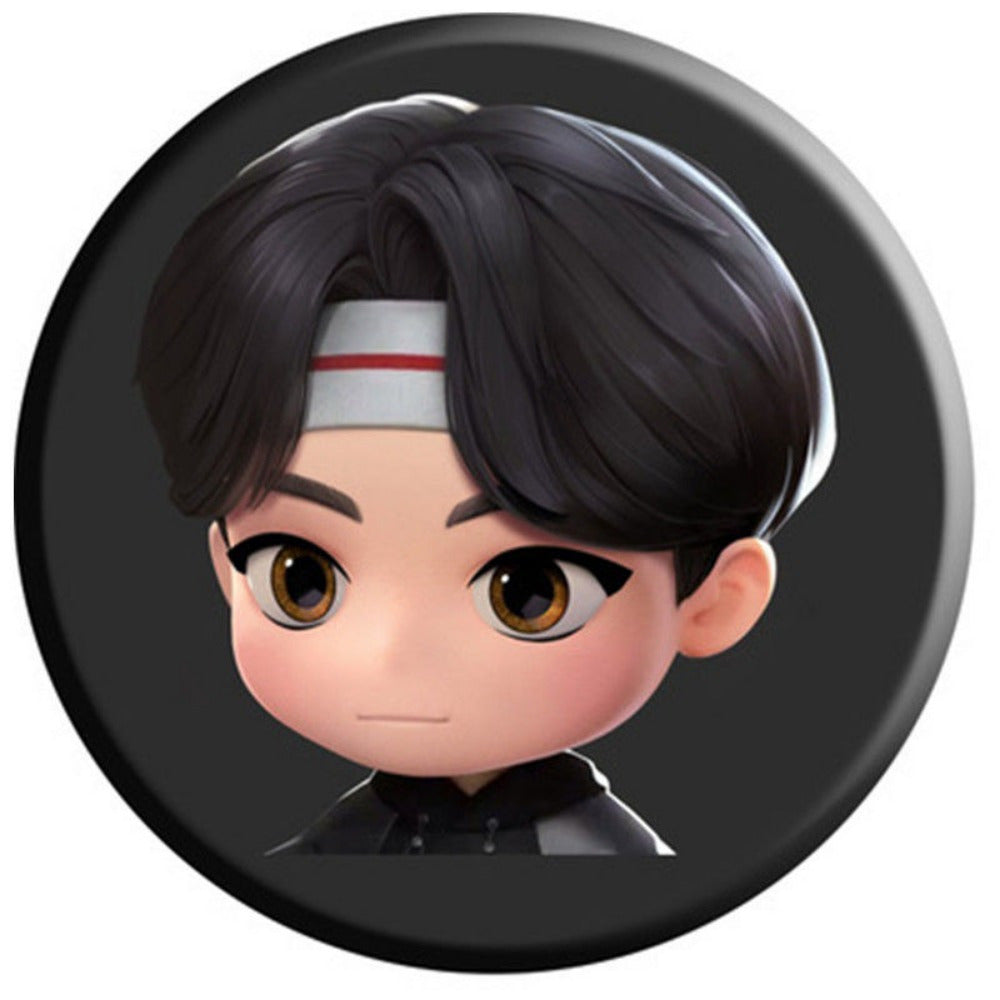 Set of 7 K-Pop Inspired Round Alloy Brooches with Cartoon Avatar Designs for Fashion Fans