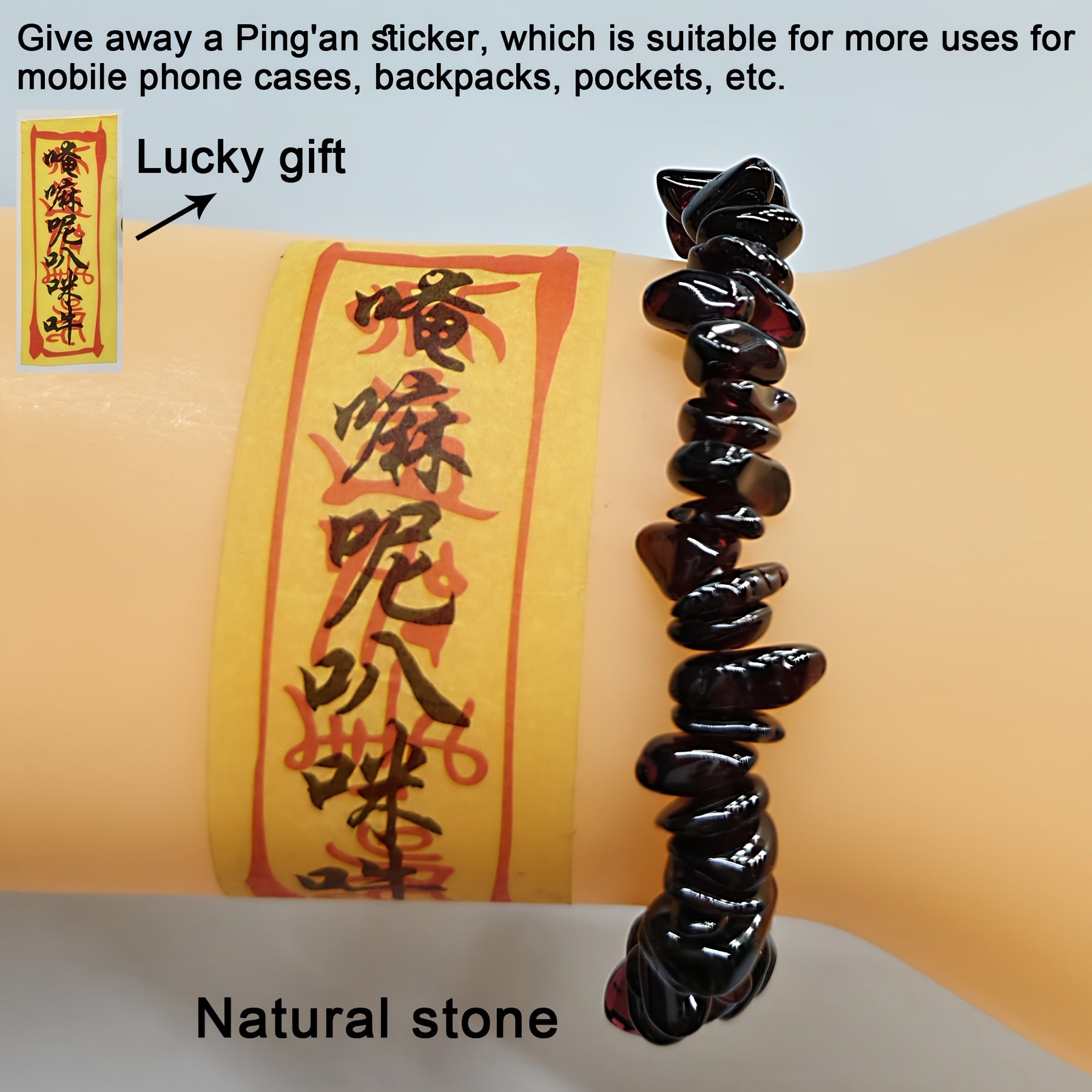 Natural Gemstone Bracelet Set with Lucky Feng Shui Protection Stickers and Reflective Facets