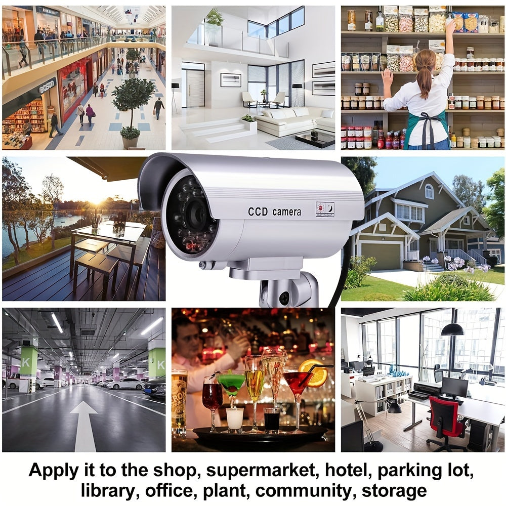 2-Pack Dummy Security Cameras Outdoor Indoor Fake CCTV with LED Lights and Warning Stickers