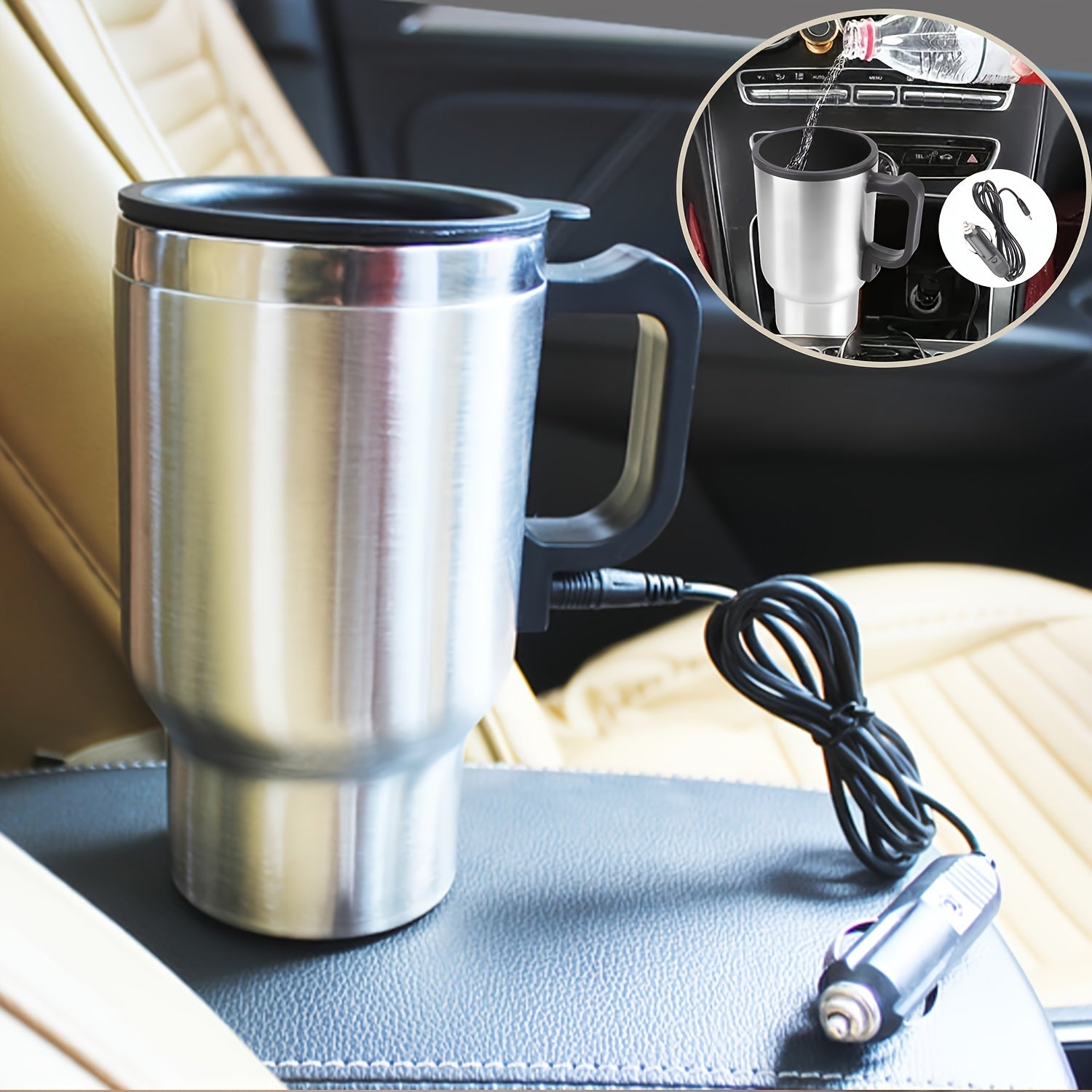 Stainless Steel 450ml Electric Heating Mug Car Travel Coffee Kettle