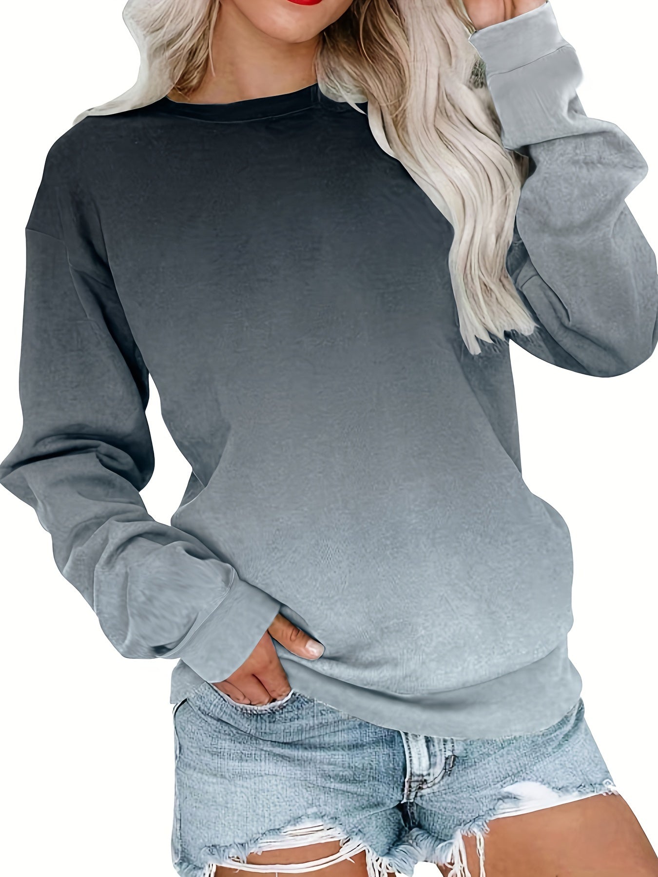 Women's Gradient Color 3D Print Pullover Sweatshirt Long Sleeve Casual Top