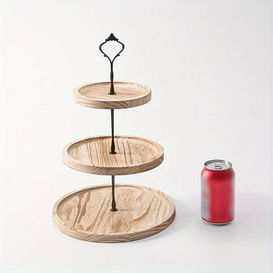 Soporte para pasteles de madera rústica con detalles de hierro para eventos y decoración