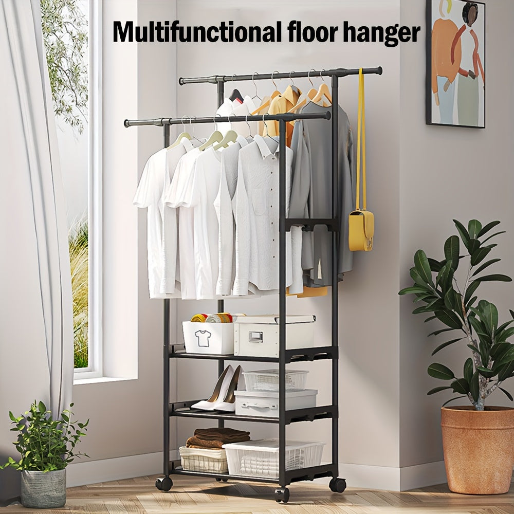 Carbon Steel Mobile Closet Organizer with Casters for Indoor Storage