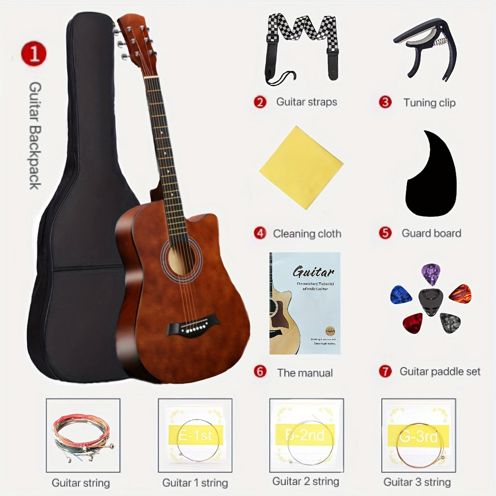 38-Inch Acoustic Guitar Starter Kit for Beginners with Backpack Strap Capo Picks Strings Cloth