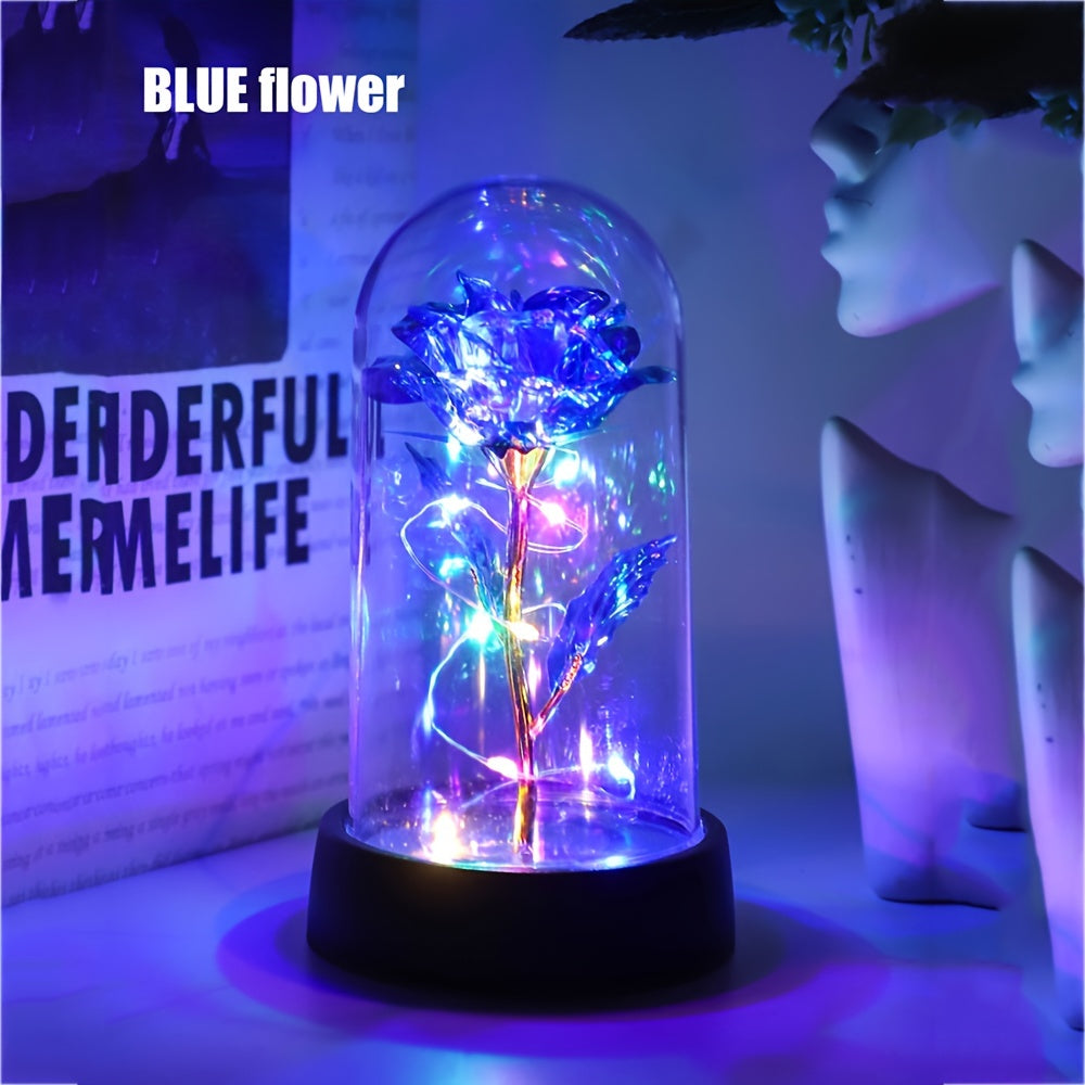 LED Night Light Rose in Glass Dome Pink or Yellow Flowers Battery Powered Gift for Valentine's Day Mother's Day Weddings