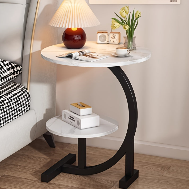 Mesa de café floral multifuncional con doble capa y bandeja lateral redonda