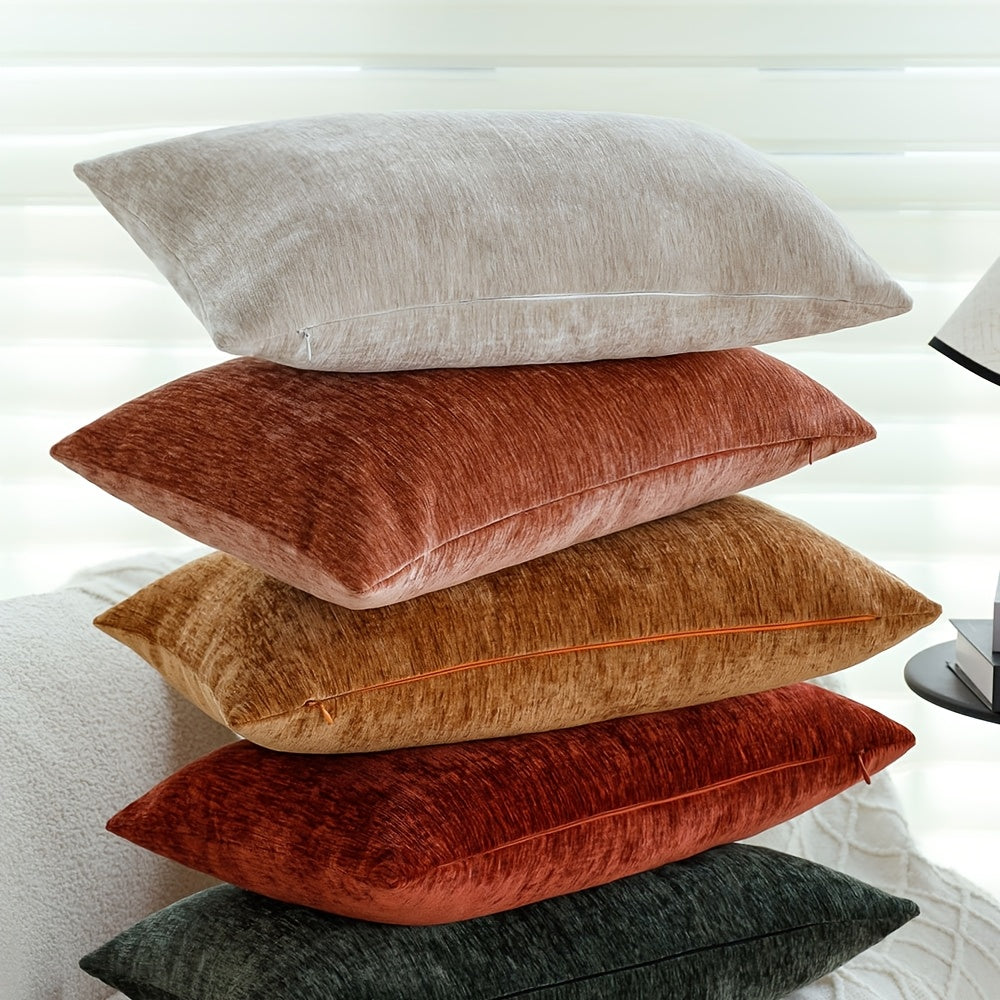 Soft Chenille Pillowcase 30x50cm Solid Color Zip Closure Living Room Decor