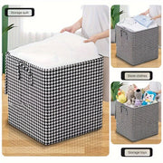 Houndstooth Fabric Storage Box for Clothes and Quilts Dustproof Moistureproof with Handles
